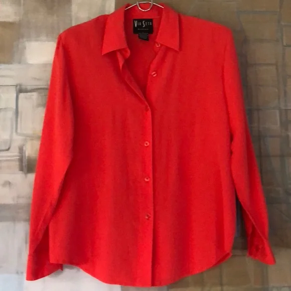 Via Seta Silk Button Down Blouse - Picture 1 of 9